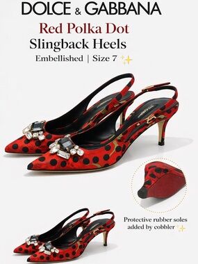 Dolce & Gabbana Red Polka Dot Embellished Heels size 7